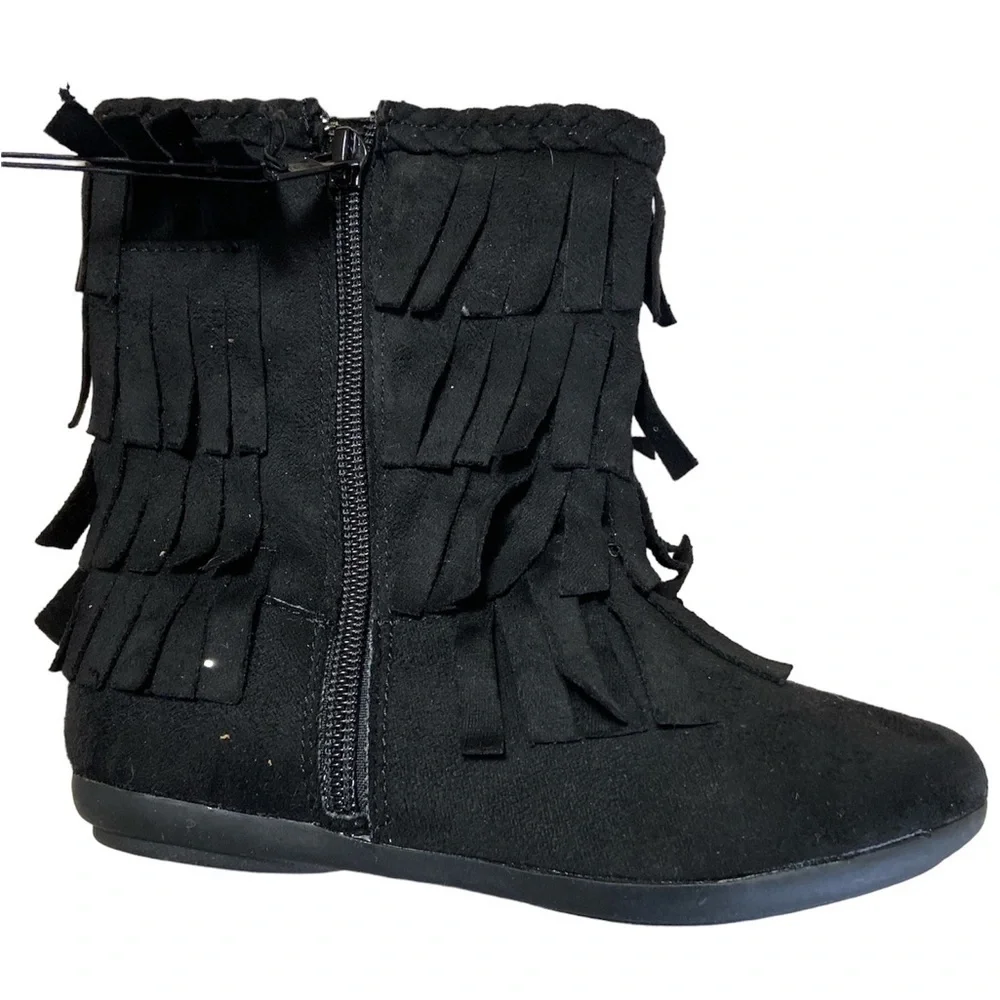 Jumping Beans Black Easy Zip Fringe Moccasin Bootie Shoe NWT Size 11 Toddler